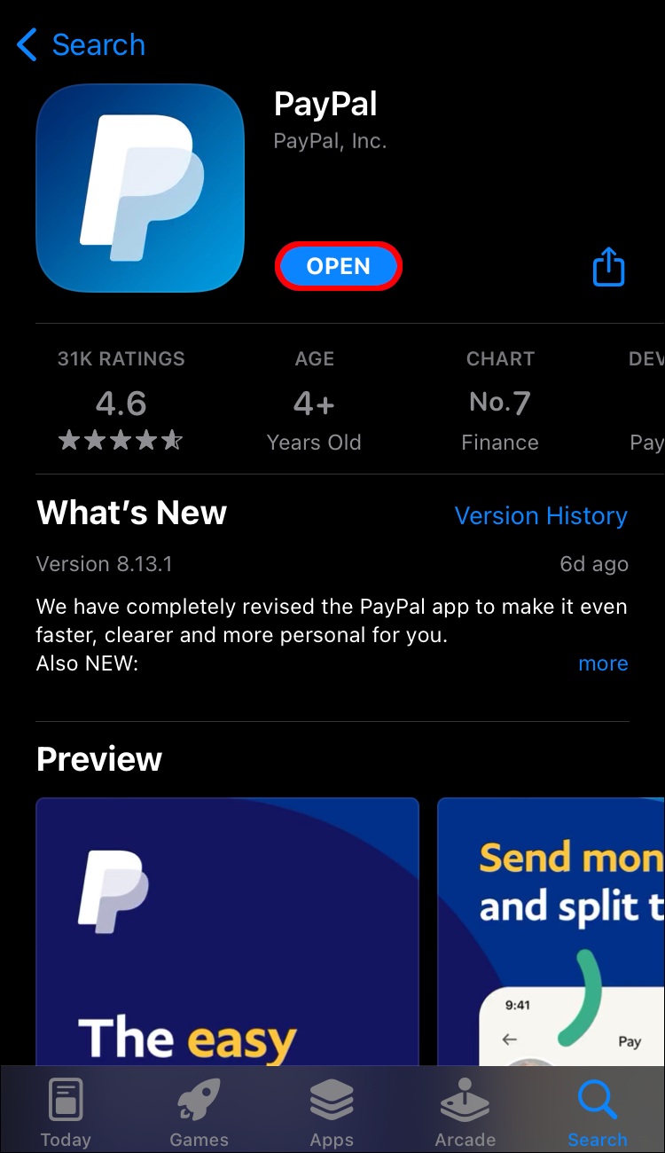 Launch the PayPal app.
