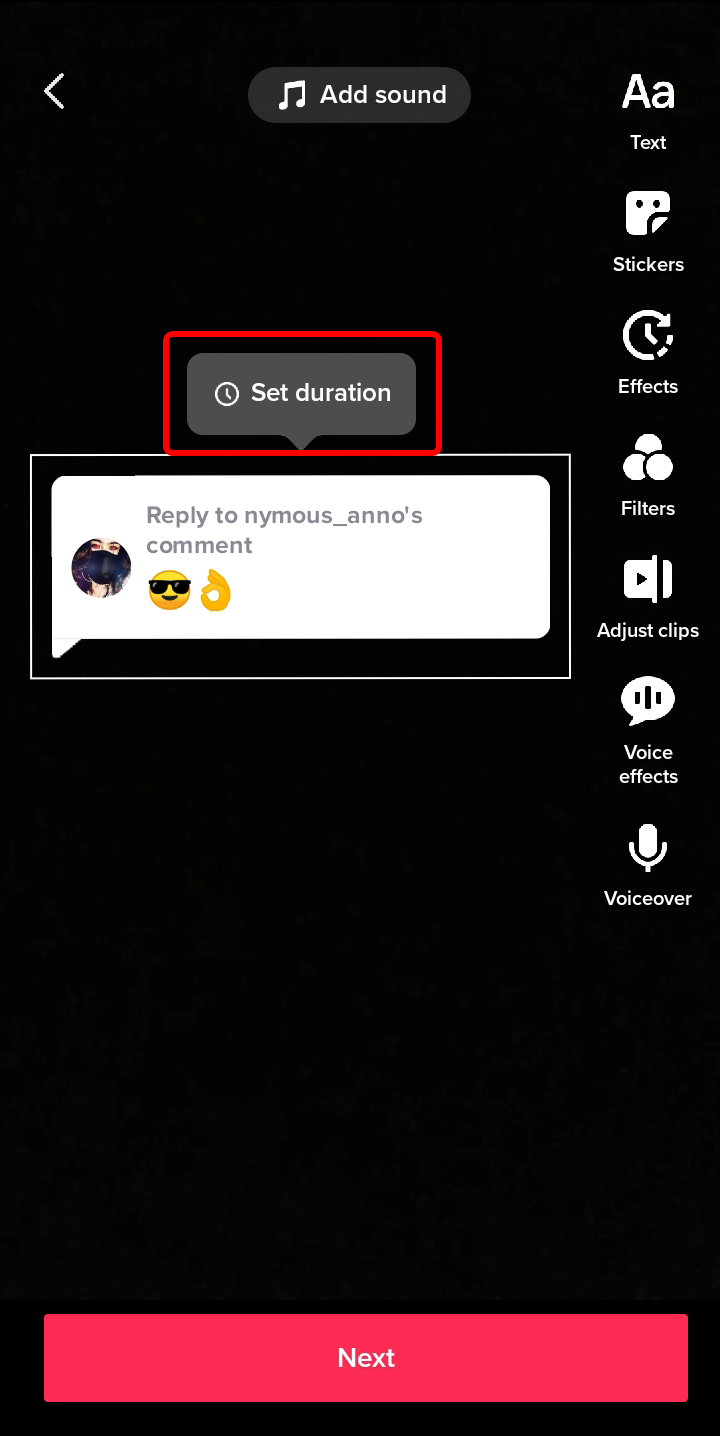 Select the sticker, then “Set duration.”