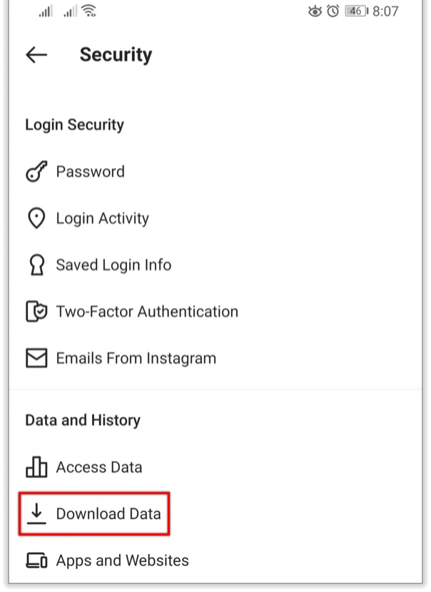 Select Security, then tap the Download Data option.