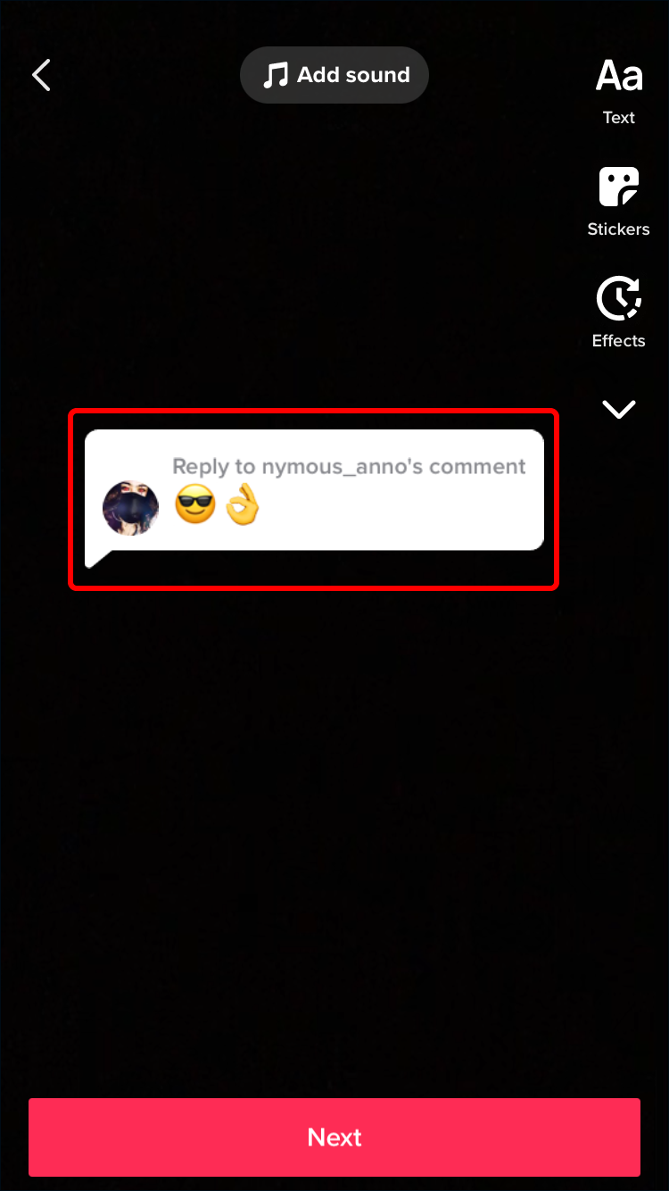 The comment you're responding to will appear on your video as an overlay as a sticker. 
