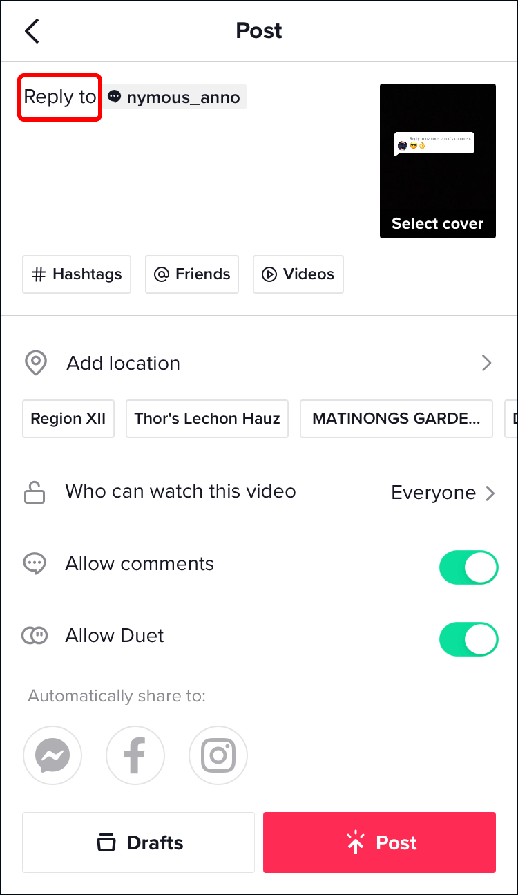 On the “Post” page, you’ll either see “Reply to” or “Answer to,” depending on whether the comment was posted