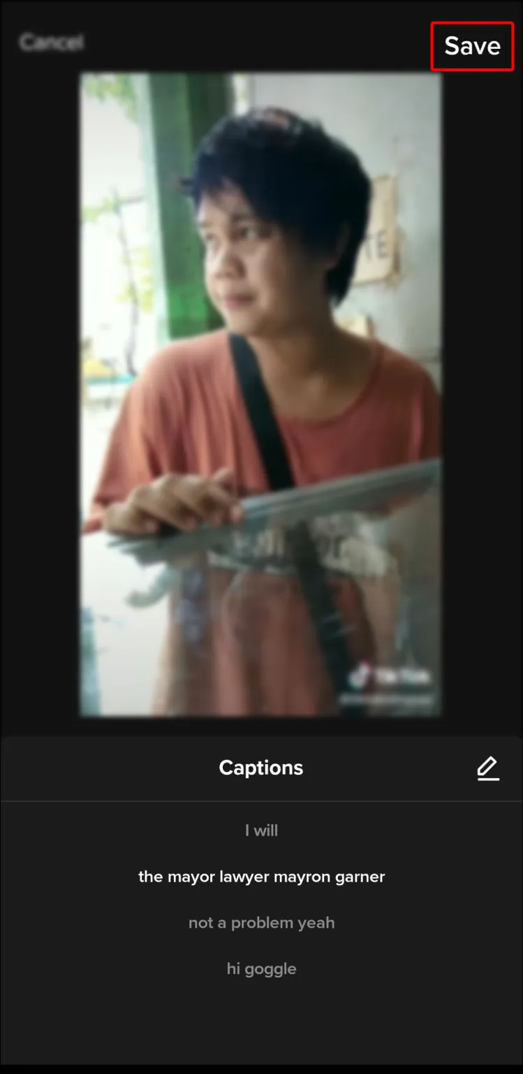 Press “Save” again to add the captions to your video.