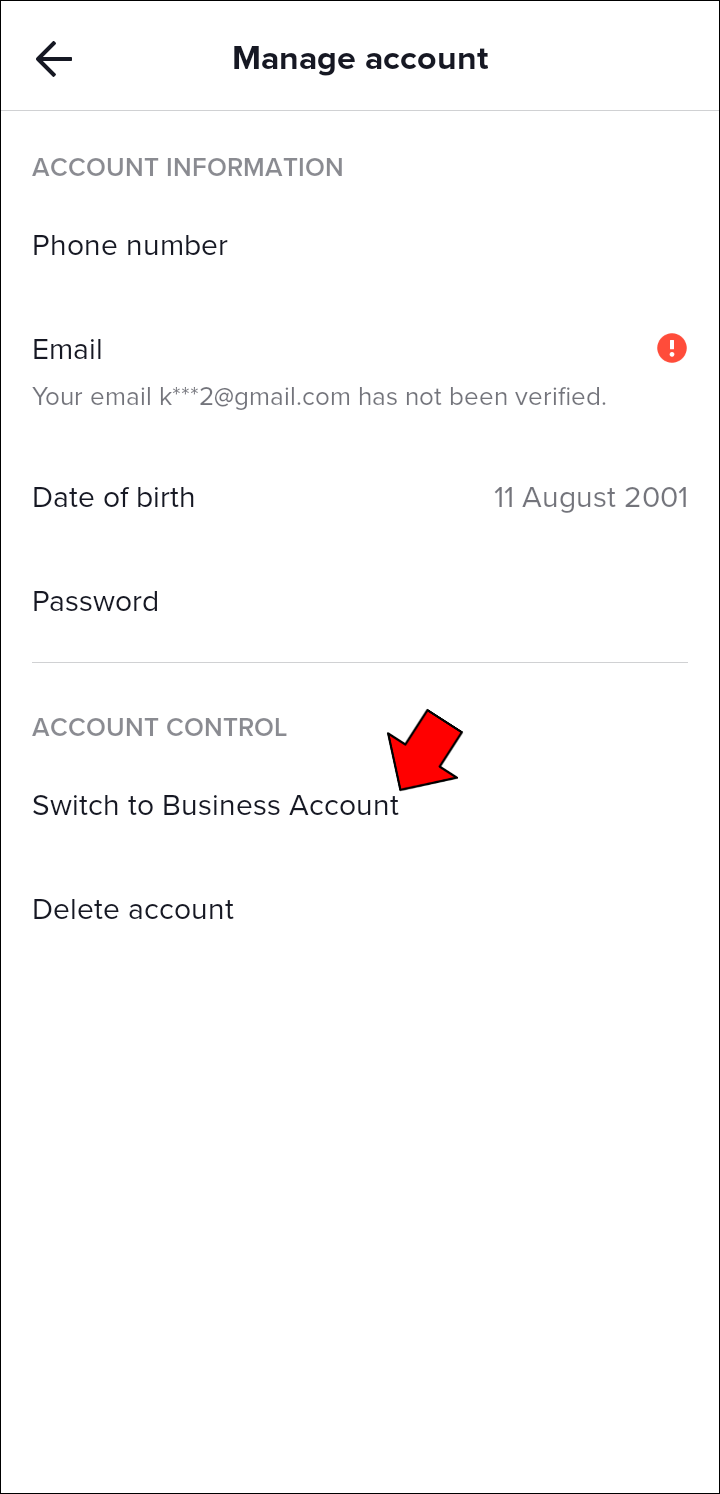 Then “Switch to Business Account.”