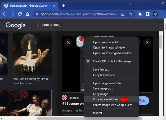 Right-click and choose “Copy image address.”