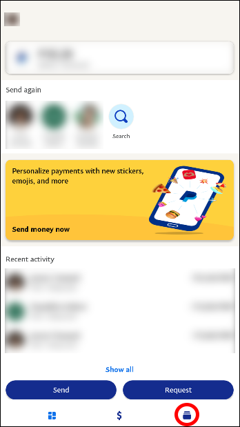 To explore the details of your incoming transactions, go to the bar at the bottom of the page. Click on the wallet icon.