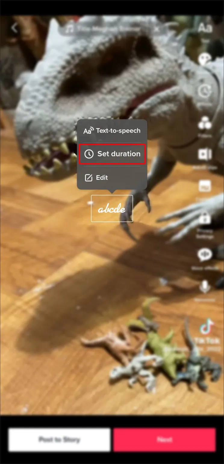 Select “Set duration” from the pop-up menu above the text box.