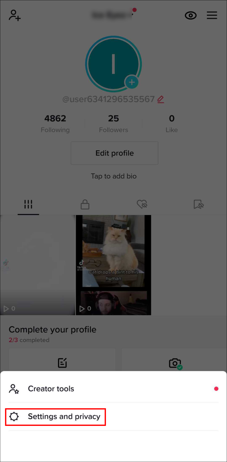 Select “Settings and privacy” from the pop-up menu.
