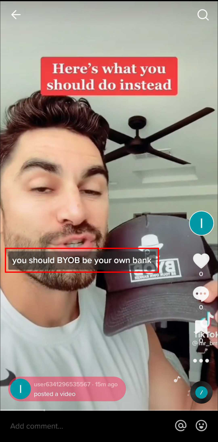 Tap the grey text box containing the captions.