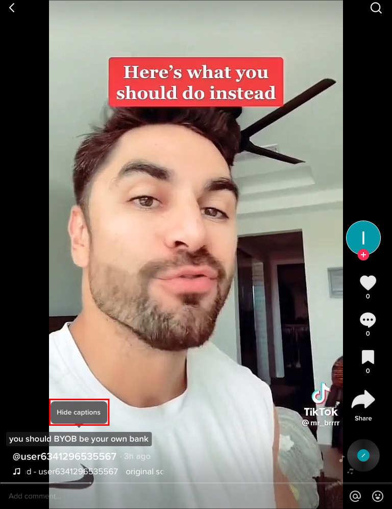 Click on the “Hide captions” bubble above the captions.