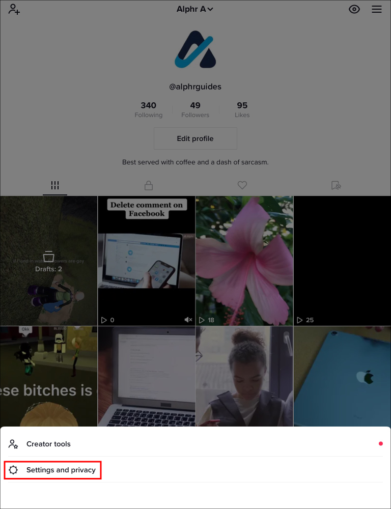 Click on the “Settings and privacy” on the pop-up menu.