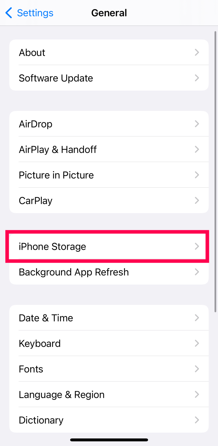 Select iPhone Storage.