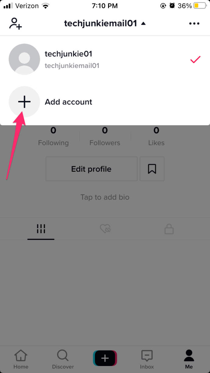 Tap the Plus icon to add an account.