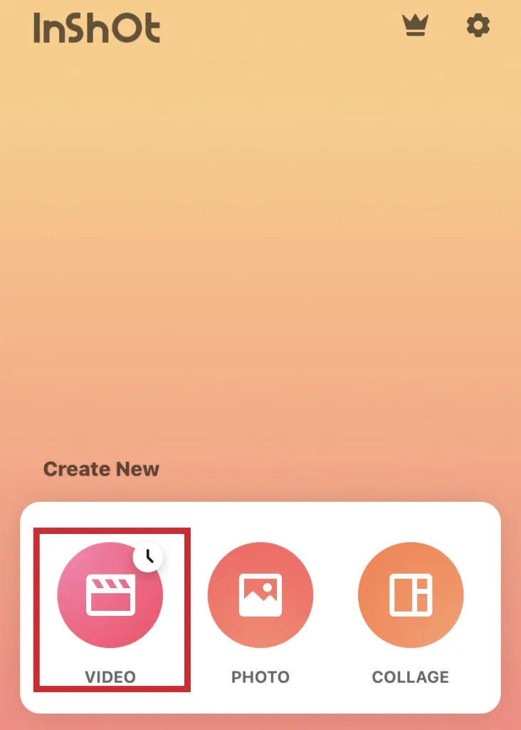 Open the “InShot app” and tap on the “Video button.”