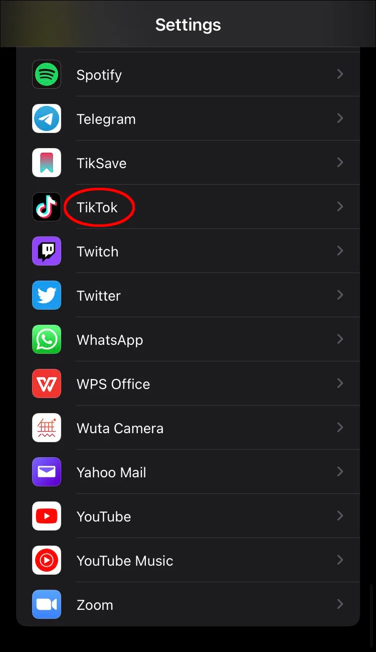 Scroll down to find “TikTok” and tap it.