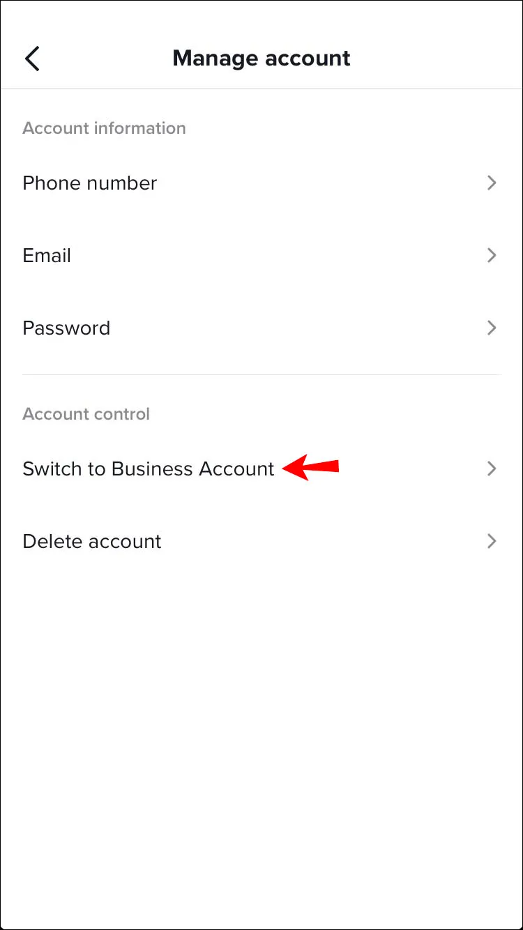 From the “Manage account” menu, select “Switch to Business Account.”