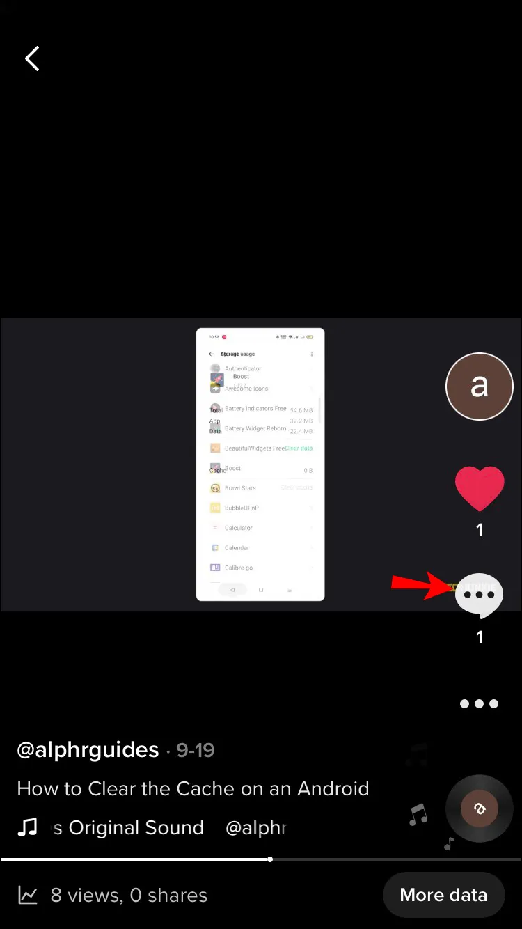 Selecting the “Me” icon in the bottom tab, browse the comments, and tap on the three-dotted bubble.