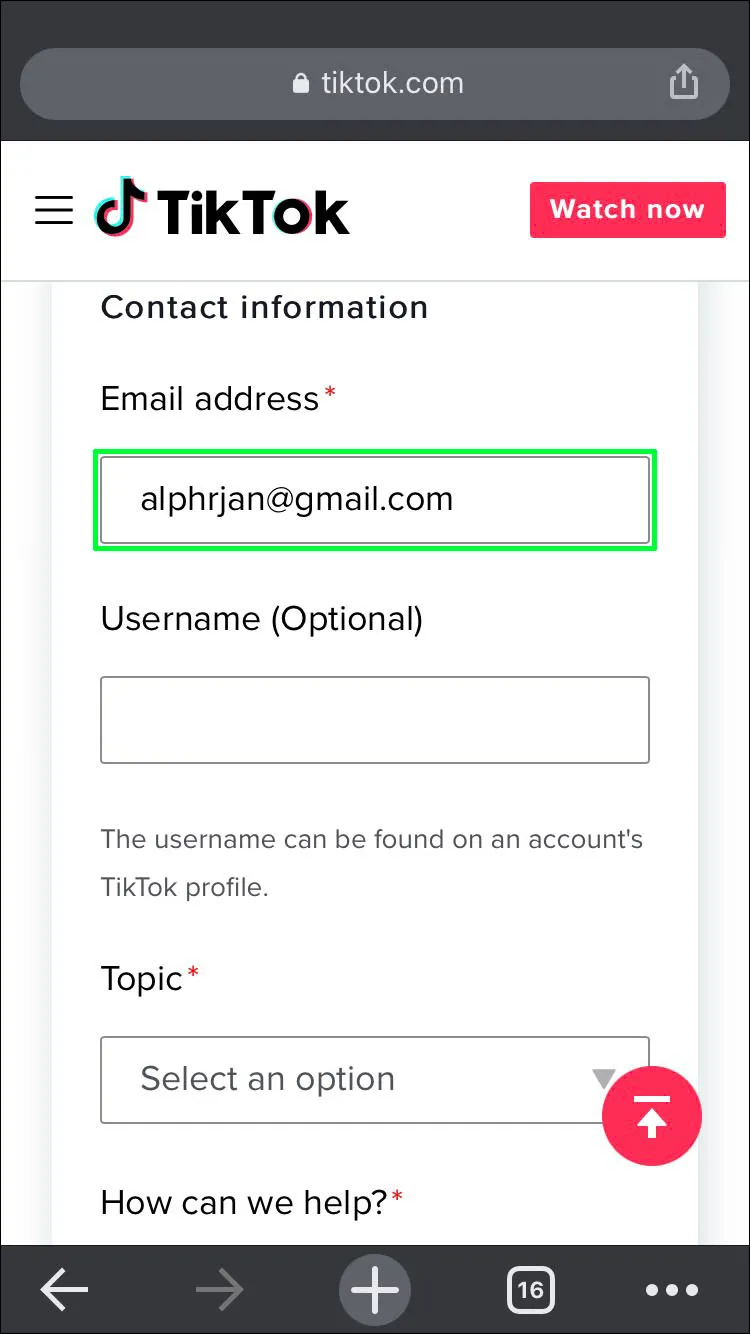 In the Email address field, enter an email address you can access.