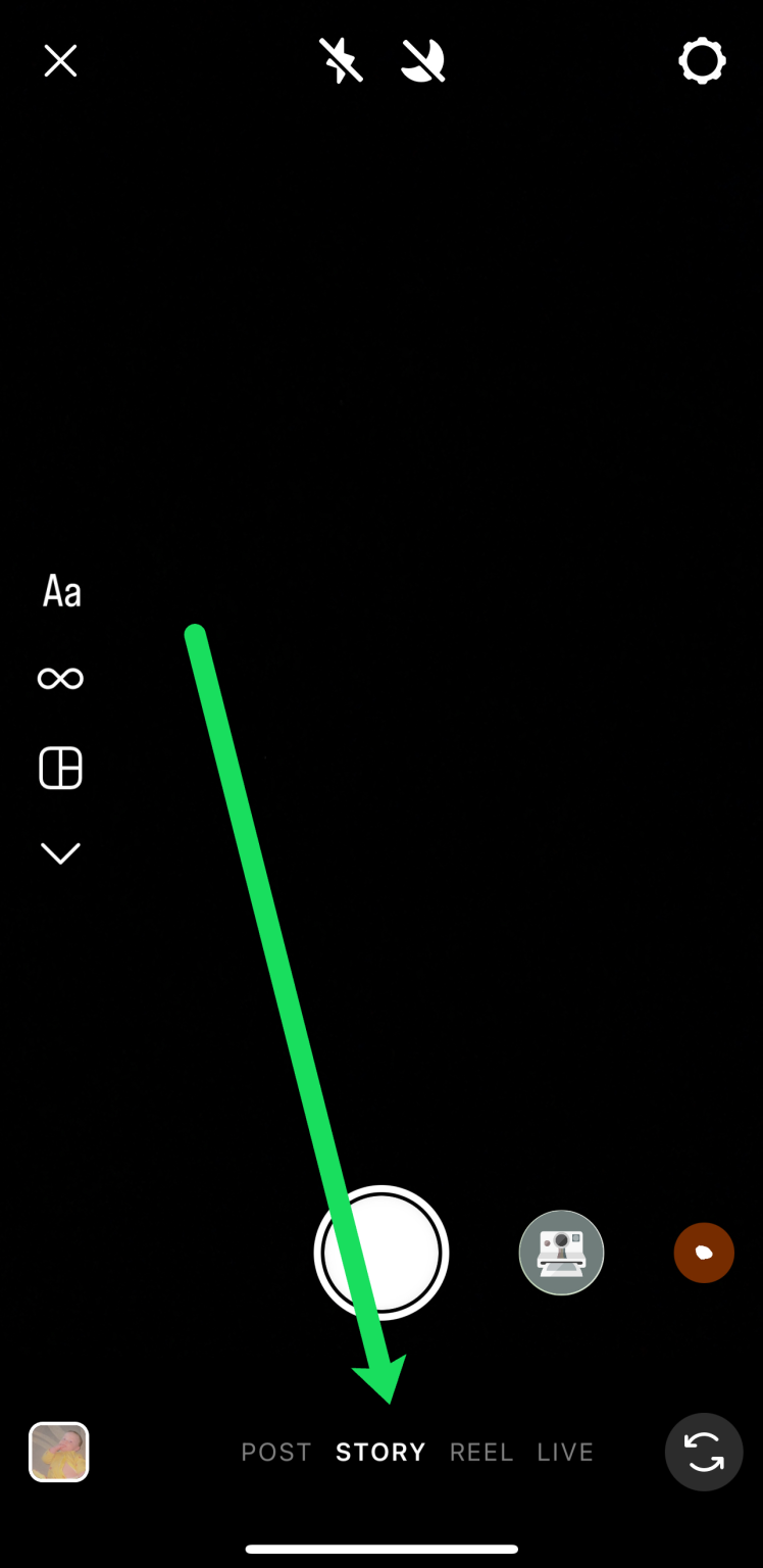 Open Instagram and tap on the Post option in the upper right corner. Tap on the Story option.