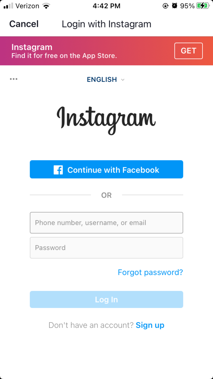 Log into your Instagram using the window that popped up.