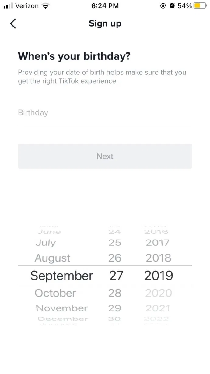 Enter your valid birthday (you need to be 13 or older).