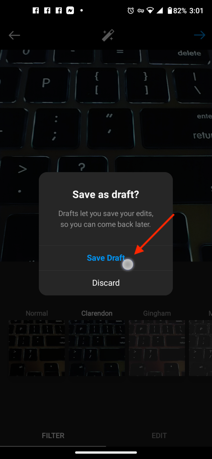 On the “Save as Draft?” popup, choose “Save Draft.”