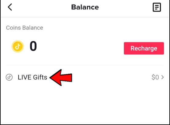 Tap on “Live Gifts.”