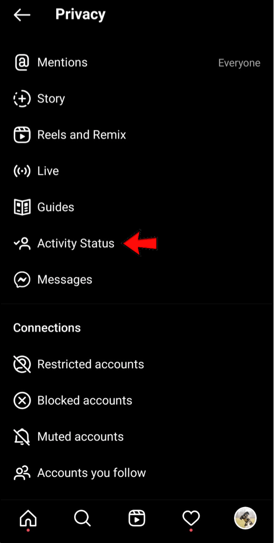 Here, you’ll find the Activity Status option. Tap on it.