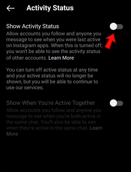 Toggle the Show Activity Status switch off.