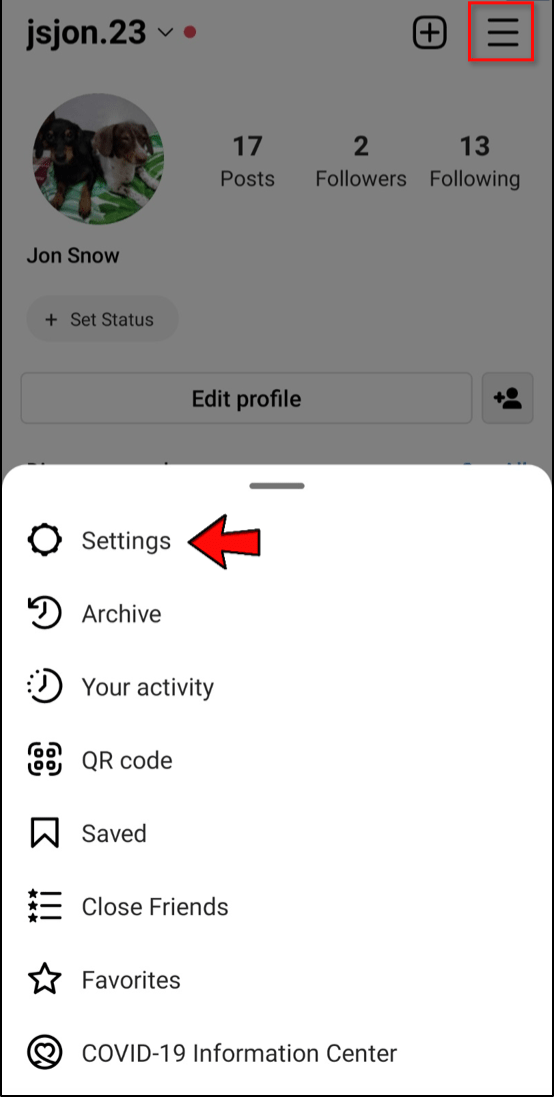 Tap on the three horizontal lines at the top right of the screen then select Settings.