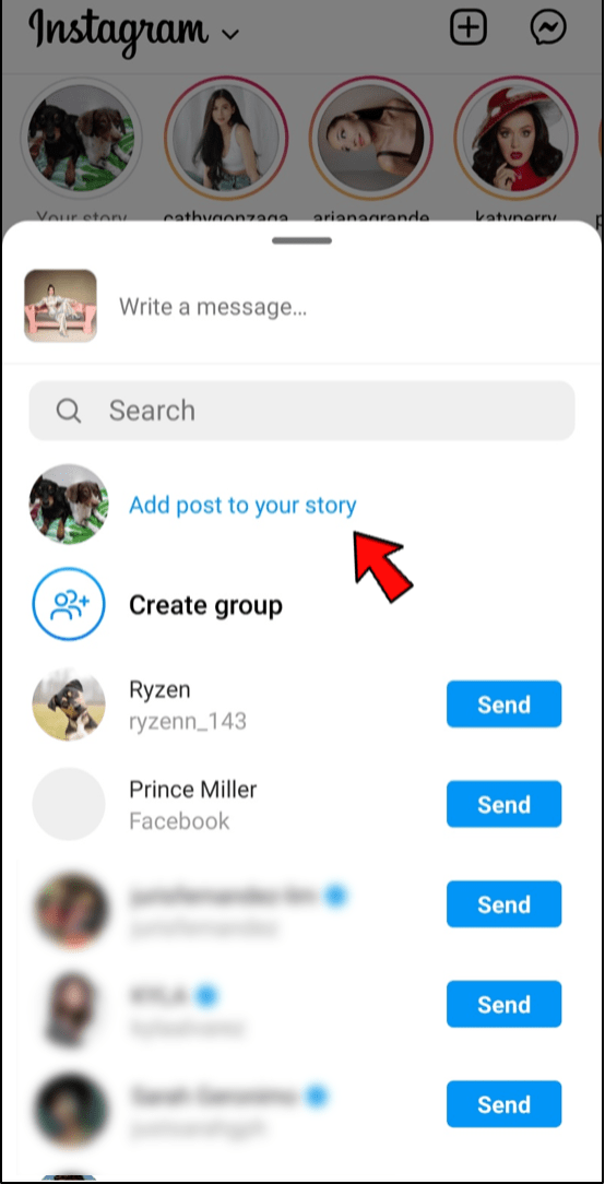 Select “Add post to your story.”