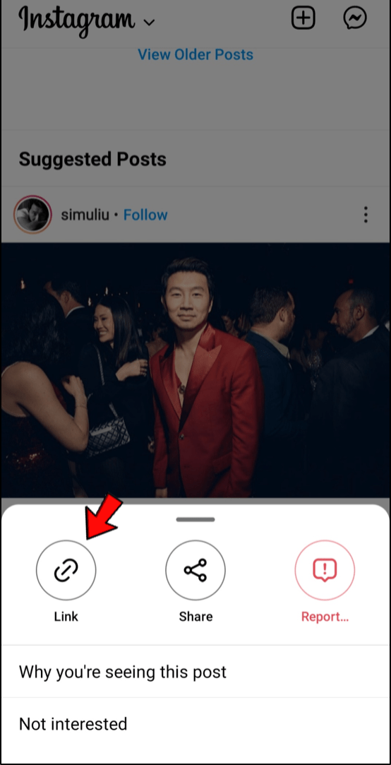 Tap “Link” to copy the post link.