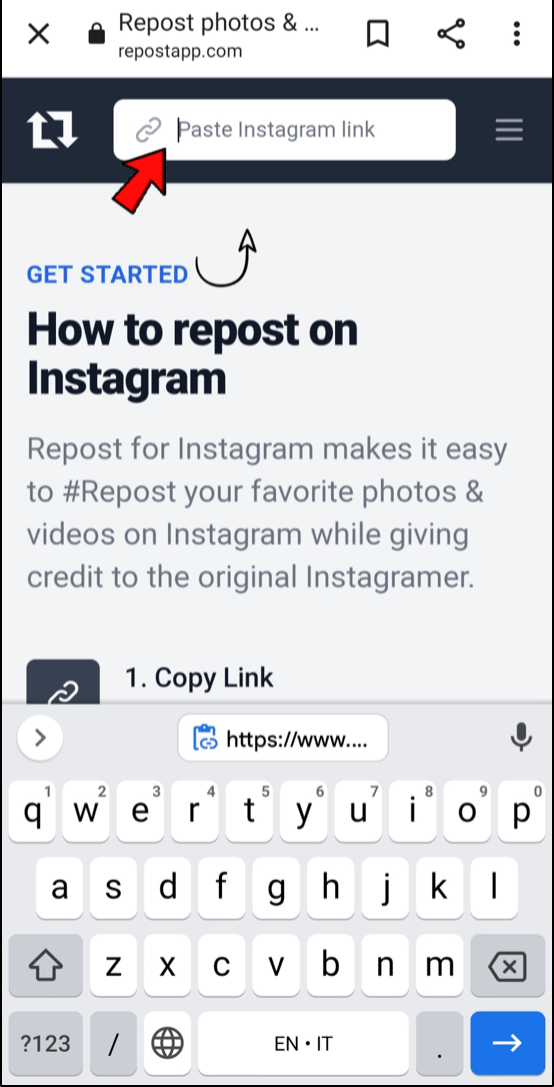 Open the Repost app and paste the Instagram link.