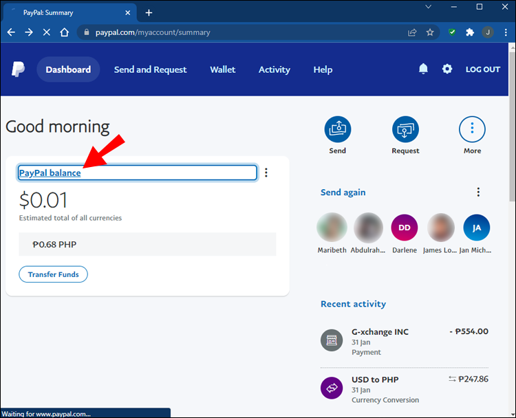 Click on “PayPal balance” to get more information on your account balance.