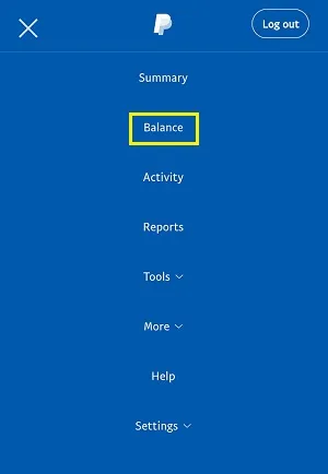 To get more details regarding the balance, tap the menu on the top-left of the screen (hamburger icon), then click Balance.