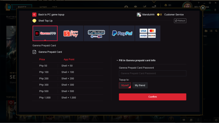 Choose your preferred transaction method from the left-hand menu.