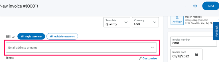 Input the email address of the person to receive the invoice.