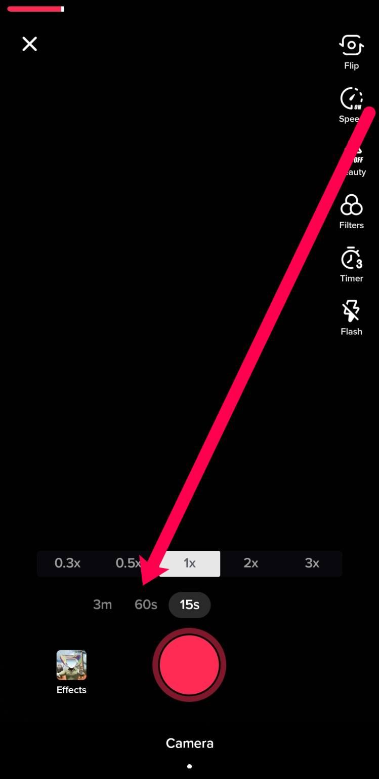 Choose the length of you video then hold the record button to record your content.