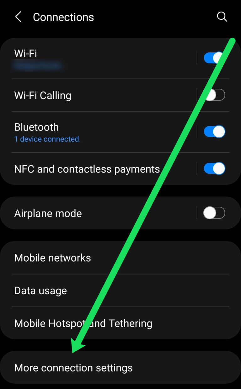 Scroll to the bottom of this menu and tap on More Connection Settings.