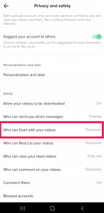 Scroll down to “Who can Duet with your videos’ and tap it