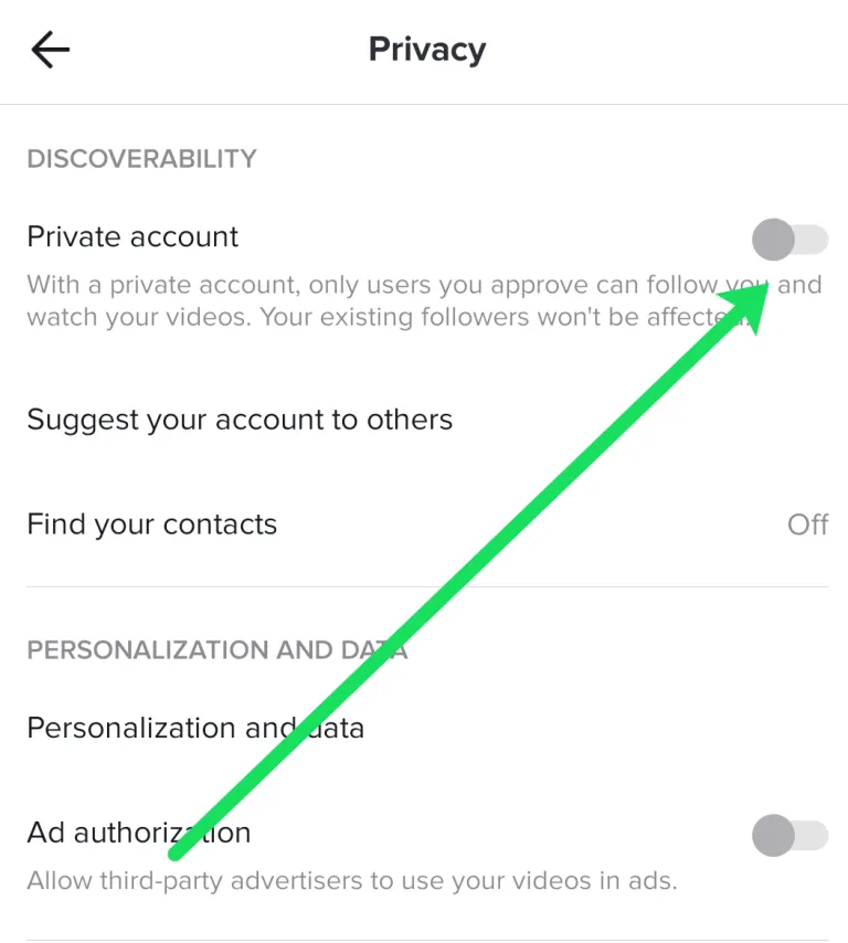 Privacy account section