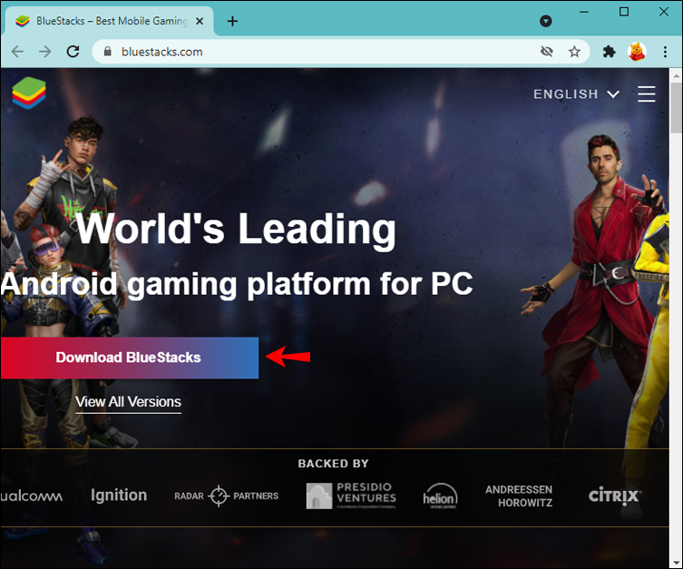 Go to the website for BlueStacks and click "Download BlueStacks."