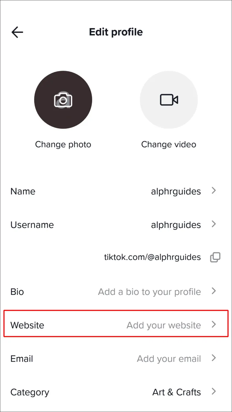 On the profile settings page, select “Website.”