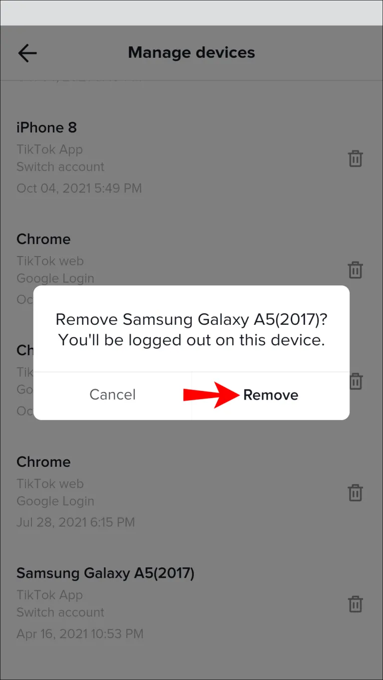 confirm by tapping “Remove.”