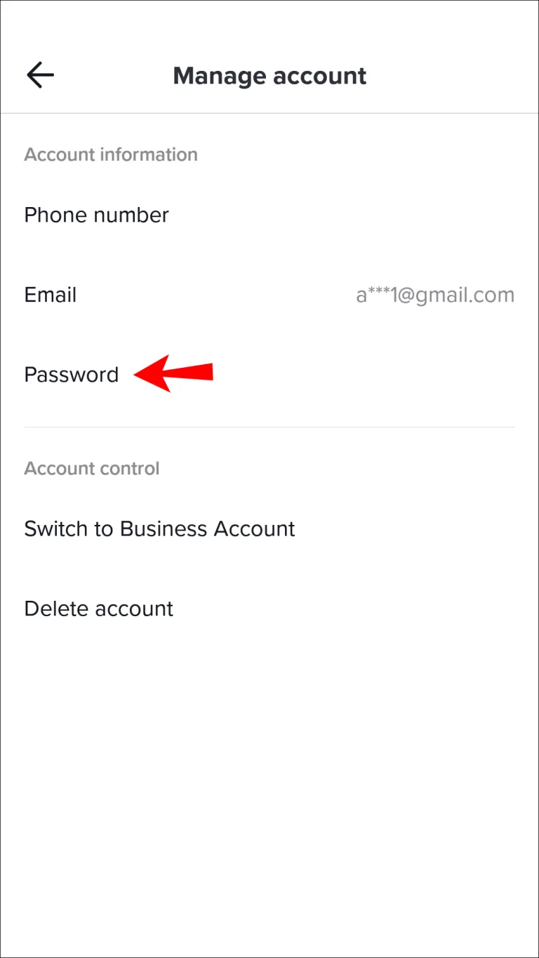 Select “Manage Account,” then “Password.”