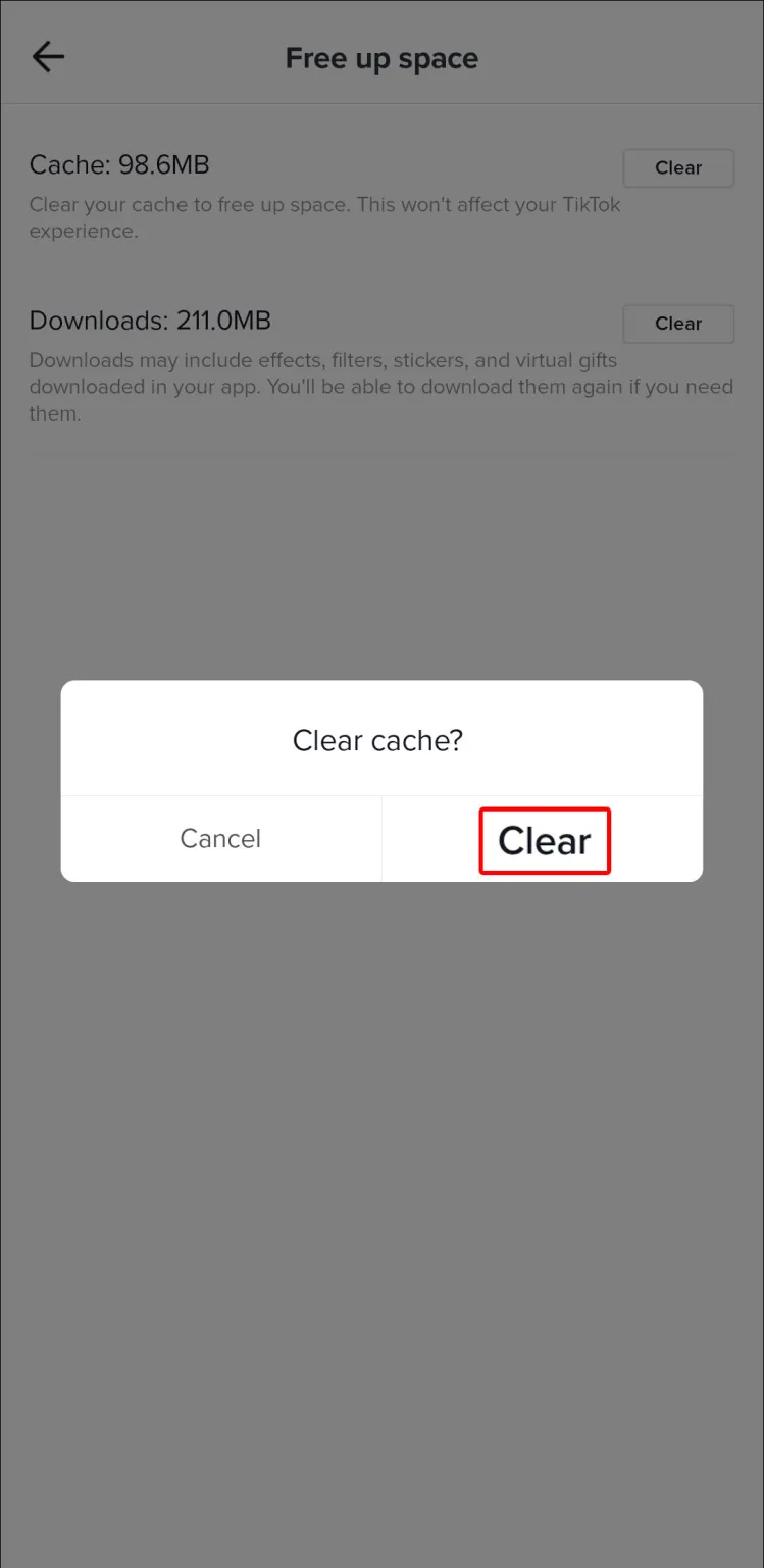 Select “Clear” from the confirmation window.