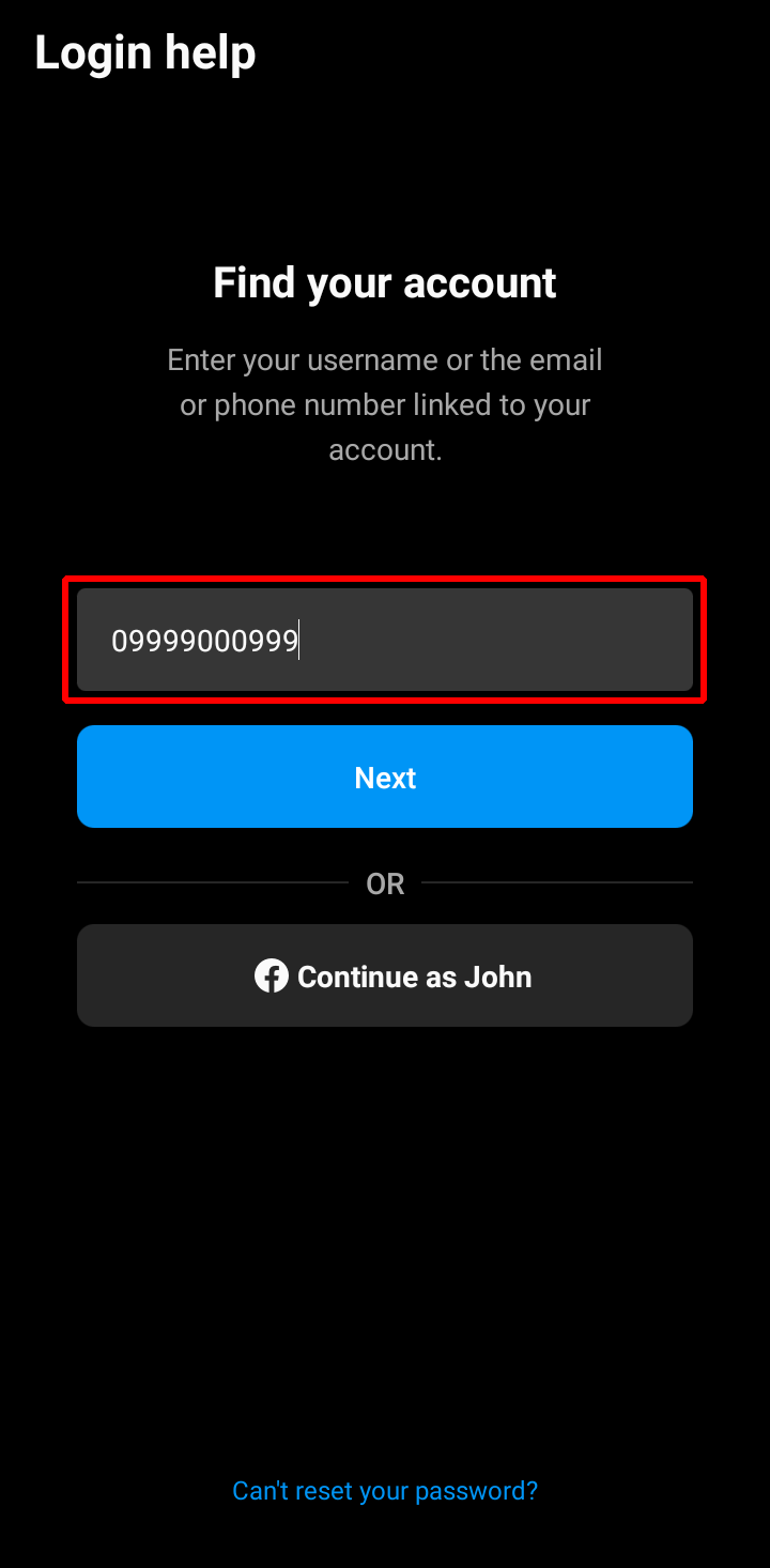 Enter the phone number linked with your Instagram account.