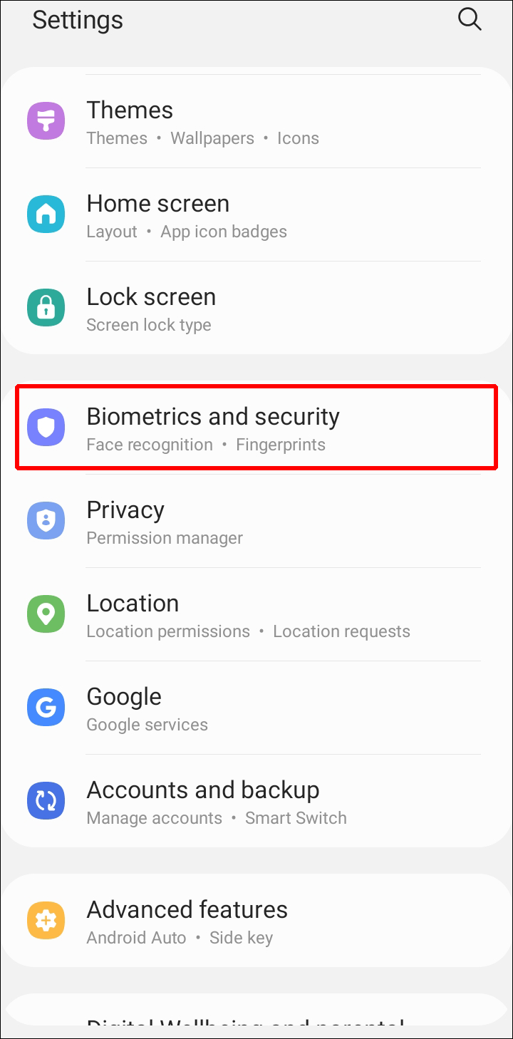 From the Settings menu, choose the “Security”