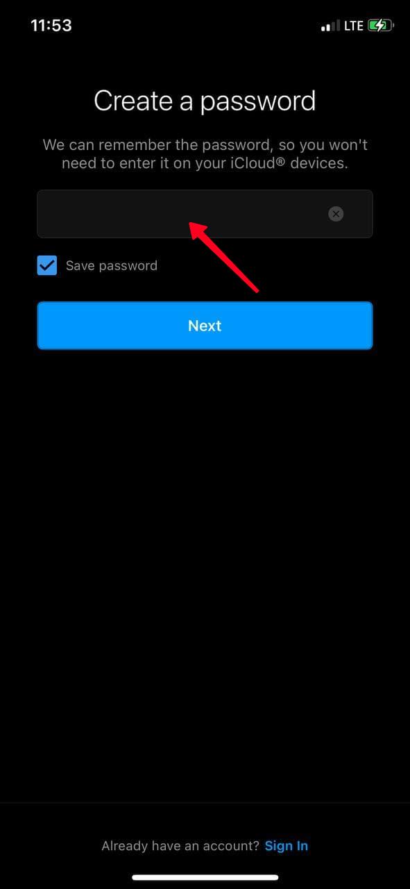 create your instagram password