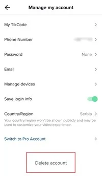 At the bottom of the page, you’ll see “Delete account” option