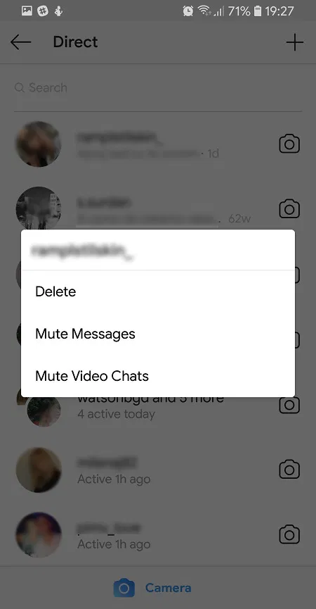 To access the message options, long-press the conversation you want to delete and drag it to the left.